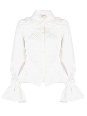 KHAITE Hallow Smocked Cotton Top in White Size 6